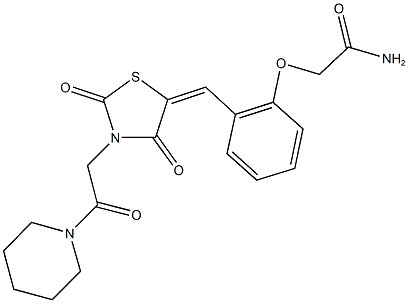 2-[2-({2,4-dioxo-3-[2-oxo-2-(1-piperidinyl)ethyl]-1,3-thiazolidin-5-ylidene}methyl)phenoxy]acetamide Struktur