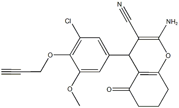 2-amino-4-[3-chloro-5-methoxy-4-(2-propynyloxy)phenyl]-5-oxo-5,6,7,8-tetrahydro-4H-chromene-3-carbonitrile Struktur