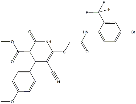 methyl 6-({2-[4-bromo-2-(trifluoromethyl)anilino]-2-oxoethyl}sulfanyl)-5-cyano-4-(4-methoxyphenyl)-2-oxo-1,2,3,4-tetrahydro-3-pyridinecarboxylate Struktur