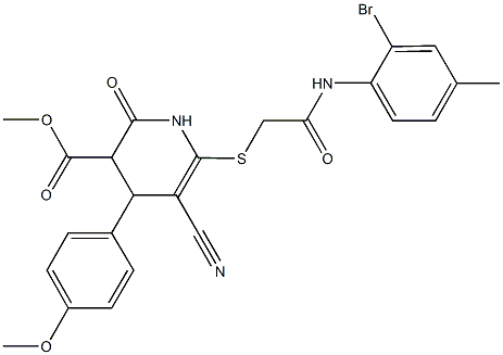 methyl 6-{[2-(2-bromo-4-methylanilino)-2-oxoethyl]sulfanyl}-5-cyano-4-(4-methoxyphenyl)-2-oxo-1,2,3,4-tetrahydro-3-pyridinecarboxylate Struktur