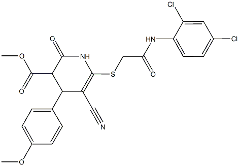 methyl 5-cyano-6-{[2-(2,4-dichloroanilino)-2-oxoethyl]sulfanyl}-4-(4-methoxyphenyl)-2-oxo-1,2,3,4-tetrahydro-3-pyridinecarboxylate Struktur