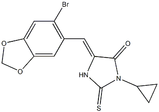 5-[(6-bromo-1,3-benzodioxol-5-yl)methylene]-3-cyclopropyl-2-thioxo-4-imidazolidinone Struktur