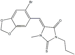 5-[(6-bromo-1,3-benzodioxol-5-yl)methylene]-1-methyl-3-propyl-2-thioxo-4-imidazolidinone Struktur