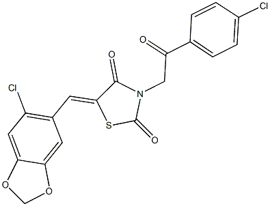 5-[(6-chloro-1,3-benzodioxol-5-yl)methylene]-3-[2-(4-chlorophenyl)-2-oxoethyl]-1,3-thiazolidine-2,4-dione Struktur