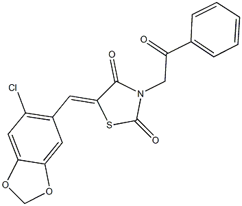 5-[(6-chloro-1,3-benzodioxol-5-yl)methylene]-3-(2-oxo-2-phenylethyl)-1,3-thiazolidine-2,4-dione Struktur