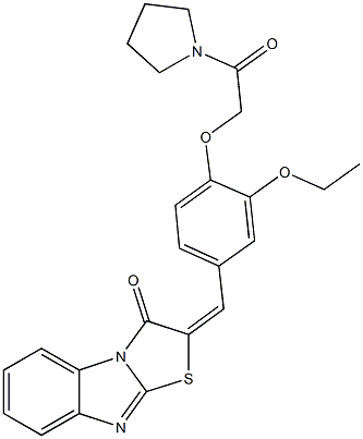 2-{3-ethoxy-4-[2-oxo-2-(1-pyrrolidinyl)ethoxy]benzylidene}[1,3]thiazolo[3,2-a]benzimidazol-3(2H)-one Struktur