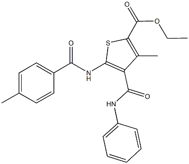 ethyl 4-(anilinocarbonyl)-3-methyl-5-[(4-methylbenzoyl)amino]thiophene-2-carboxylate Struktur