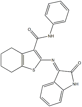 2-[(2-oxo-1,2-dihydro-3H-indol-3-ylidene)amino]-N-phenyl-4,5,6,7-tetrahydro-1-benzothiophene-3-carboxamide Struktur