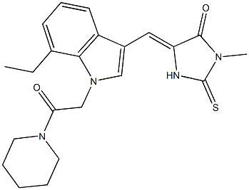 5-({7-ethyl-1-[2-oxo-2-(1-piperidinyl)ethyl]-1H-indol-3-yl}methylene)-3-methyl-2-thioxo-4-imidazolidinone Struktur