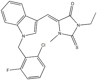 5-{[1-(2-chloro-6-fluorobenzyl)-1H-indol-3-yl]methylene}-3-ethyl-1-methyl-2-thioxo-4-imidazolidinone Struktur