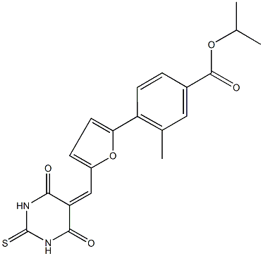 isopropyl 4-{5-[(4,6-dioxo-2-thioxotetrahydro-5(2H)-pyrimidinylidene)methyl]-2-furyl}-3-methylbenzoate Struktur