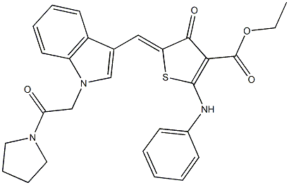 ethyl 2-anilino-4-oxo-5-({1-[2-oxo-2-(1-pyrrolidinyl)ethyl]-1H-indol-3-yl}methylene)-4,5-dihydro-3-thiophenecarboxylate Struktur