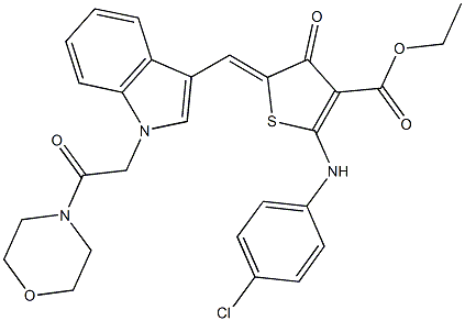 ethyl 2-(4-chloroanilino)-5-({1-[2-(4-morpholinyl)-2-oxoethyl]-1H-indol-3-yl}methylene)-4-oxo-4,5-dihydro-3-thiophenecarboxylate Struktur