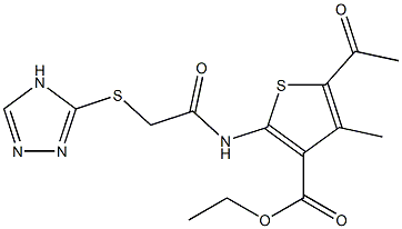 ethyl 5-acetyl-4-methyl-2-{[(4H-1,2,4-triazol-3-ylsulfanyl)acetyl]amino}-3-thiophenecarboxylate Struktur