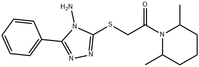 3-{[2-(2,6-dimethyl-1-piperidinyl)-2-oxoethyl]sulfanyl}-5-phenyl-4H-1,2,4-triazol-4-ylamine Struktur