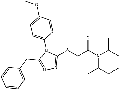 4-(3-benzyl-5-{[2-(2,6-dimethyl-1-piperidinyl)-2-oxoethyl]sulfanyl}-4H-1,2,4-triazol-4-yl)phenyl methyl ether Struktur