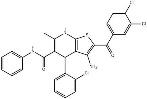 3-amino-4-(2-chlorophenyl)-2-(3,4-dichlorobenzoyl)-6-methyl-N-phenyl-4,7-dihydrothieno[2,3-b]pyridine-5-carboxamide Struktur