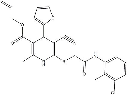 allyl 6-{[2-(3-chloro-2-methylanilino)-2-oxoethyl]sulfanyl}-5-cyano-4-(2-furyl)-2-methyl-1,4-dihydro-3-pyridinecarboxylate Struktur