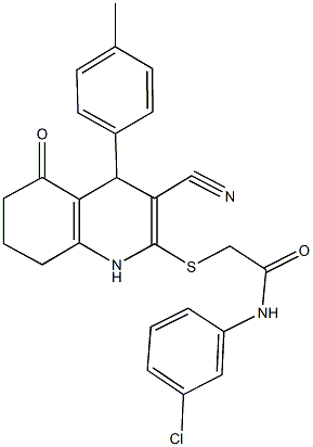 N-(3-chlorophenyl)-2-{[3-cyano-4-(4-methylphenyl)-5-oxo-1,4,5,6,7,8-hexahydro-2-quinolinyl]sulfanyl}acetamide Struktur