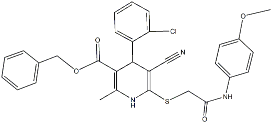 benzyl 4-(2-chlorophenyl)-5-cyano-6-{[2-(4-methoxyanilino)-2-oxoethyl]sulfanyl}-2-methyl-1,4-dihydro-3-pyridinecarboxylate Struktur