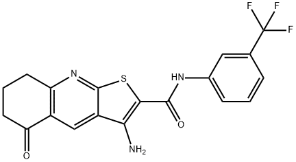 3-amino-5-oxo-N-[3-(trifluoromethyl)phenyl]-5,6,7,8-tetrahydrothieno[2,3-b]quinoline-2-carboxamide Struktur