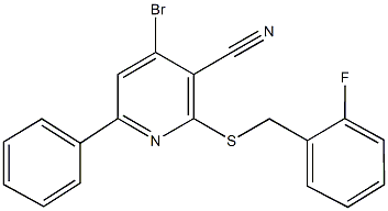 4-bromo-2-[(2-fluorobenzyl)sulfanyl]-6-phenylnicotinonitrile Struktur