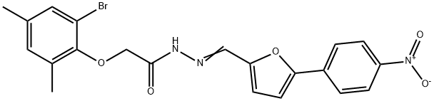 2-(2-bromo-4,6-dimethylphenoxy)-N'-[(5-{4-nitrophenyl}-2-furyl)methylene]acetohydrazide Struktur