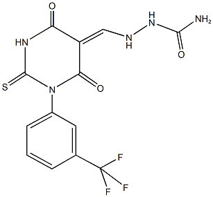 2-[(4,6-dioxo-2-thioxo-1-[3-(trifluoromethyl)phenyl]tetrahydro-5(2H)-pyrimidinylidene)methyl]hydrazinecarboxamide Struktur