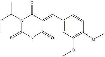 1-sec-butyl-5-(3,4-dimethoxybenzylidene)-2-thioxodihydro-4,6(1H,5H)-pyrimidinedione Struktur