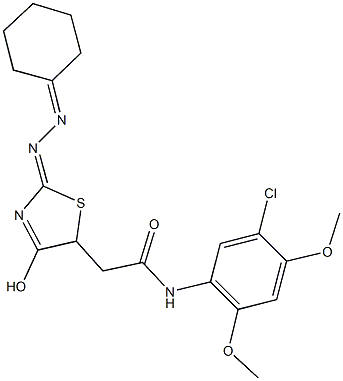 N-(5-chloro-2,4-dimethoxyphenyl)-2-[2-(cyclohexylidenehydrazono)-4-hydroxy-2,5-dihydro-1,3-thiazol-5-yl]acetamide Struktur