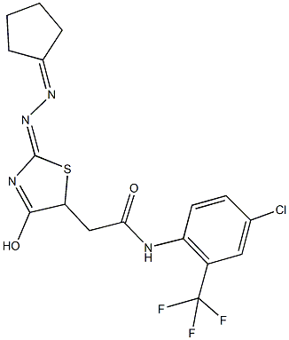 N-[4-chloro-2-(trifluoromethyl)phenyl]-2-[2-(cyclopentylidenehydrazono)-4-hydroxy-2,5-dihydro-1,3-thiazol-5-yl]acetamide Struktur