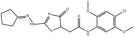 N-(4-chloro-2,5-dimethoxyphenyl)-2-[2-(cyclopentylidenehydrazono)-4-hydroxy-2,5-dihydro-1,3-thiazol-5-yl]acetamide Struktur