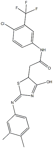 N-[4-chloro-3-(trifluoromethyl)phenyl]-2-{2-[(3,4-dimethylphenyl)imino]-4-hydroxy-2,5-dihydro-1,3-thiazol-5-yl}acetamide Struktur