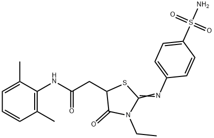 2-(2-{[4-(aminosulfonyl)phenyl]imino}-3-ethyl-4-oxo-1,3-thiazolidin-5-yl)-N-(2,6-dimethylphenyl)acetamide Struktur