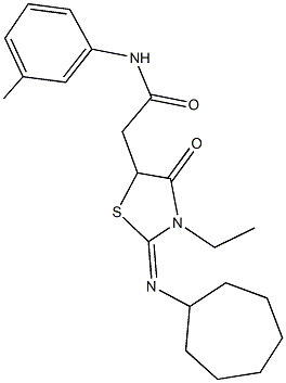 2-[2-(cycloheptylimino)-3-ethyl-4-oxo-1,3-thiazolidin-5-yl]-N-(3-methylphenyl)acetamide Struktur