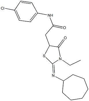 N-(4-chlorophenyl)-2-[2-(cycloheptylimino)-3-ethyl-4-oxo-1,3-thiazolidin-5-yl]acetamide Struktur