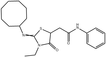 2-[2-(cyclooctylimino)-3-ethyl-4-oxo-1,3-thiazolidin-5-yl]-N-phenylacetamide Struktur