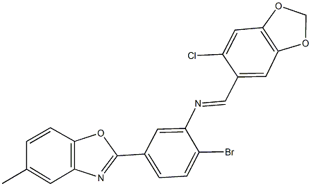 N-[2-bromo-5-(5-methyl-1,3-benzoxazol-2-yl)phenyl]-N-[(6-chloro-1,3-benzodioxol-5-yl)methylene]amine Struktur