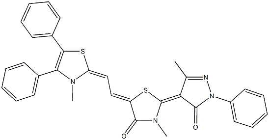 3-methyl-5-[2-(3-methyl-4,5-diphenyl-1,3-thiazol-2(3H)-ylidene)ethylidene]-2-(3-methyl-5-oxo-1-phenyl-1,5-dihydro-4H-pyrazol-4-ylidene)-1,3-thiazolidin-4-one Struktur