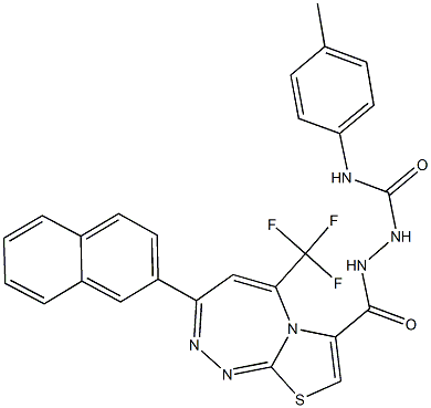 N-(4-methylphenyl)-2-{[3-(2-naphthyl)-5-(trifluoromethyl)[1,3]thiazolo[2,3-c][1,2,4]triazepin-7-yl]carbonyl}hydrazinecarboxamide Struktur