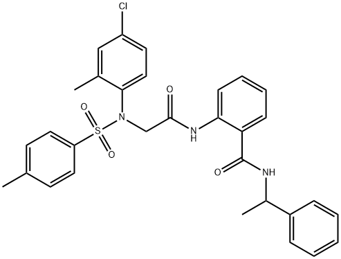 2-[({4-chloro-2-methyl[(4-methylphenyl)sulfonyl]anilino}acetyl)amino]-N-(1-phenylethyl)benzamide Struktur