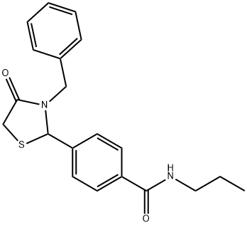 4-(3-benzyl-4-oxo-1,3-thiazolidin-2-yl)-N-propylbenzamide Struktur