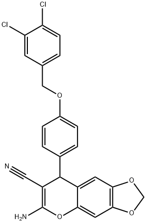 6-amino-8-{4-[(3,4-dichlorobenzyl)oxy]phenyl}-8H-[1,3]dioxolo[4,5-g]chromene-7-carbonitrile Struktur