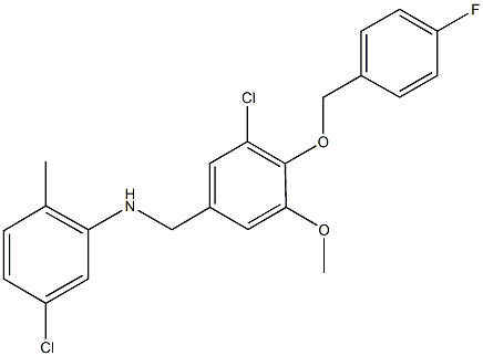 5-chloro-N-{3-chloro-4-[(4-fluorobenzyl)oxy]-5-methoxybenzyl}-2-methylaniline Struktur