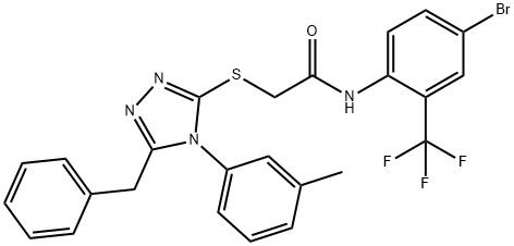 2-{[5-benzyl-4-(3-methylphenyl)-4H-1,2,4-triazol-3-yl]sulfanyl}-N-[4-bromo-2-(trifluoromethyl)phenyl]acetamide Struktur