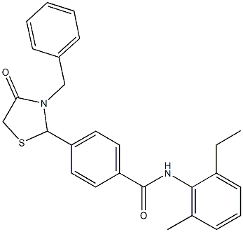 4-(3-benzyl-4-oxo-1,3-thiazolidin-2-yl)-N-(2-ethyl-6-methylphenyl)benzamide Struktur