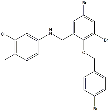 3-chloro-N-{3,5-dibromo-2-[(4-bromobenzyl)oxy]benzyl}-4-methylaniline Struktur