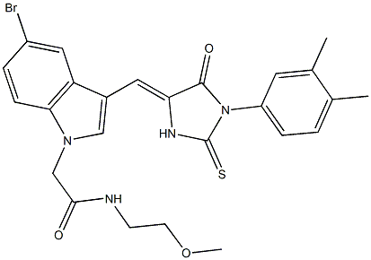 2-(5-bromo-3-{[1-(3,4-dimethylphenyl)-5-oxo-2-thioxo-4-imidazolidinylidene]methyl}-1H-indol-1-yl)-N-(2-methoxyethyl)acetamide Struktur