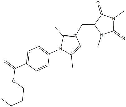 butyl 4-{3-[(1,3-dimethyl-5-oxo-2-thioxo-4-imidazolidinylidene)methyl]-2,5-dimethyl-1H-pyrrol-1-yl}benzoate Struktur