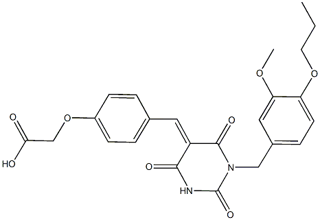 {4-[(1-(3-methoxy-4-propoxybenzyl)-2,4,6-trioxotetrahydro-5(2H)-pyrimidinylidene)methyl]phenoxy}acetic acid Struktur